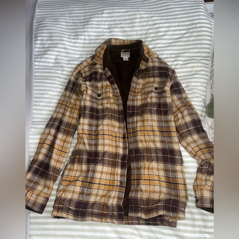 L.L. Bean Brown Plaid Fleece Lined Shirt Jacket